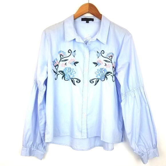 Sanctuary | Button Down Blouse Embroidered Blue - Picture 1 of 6